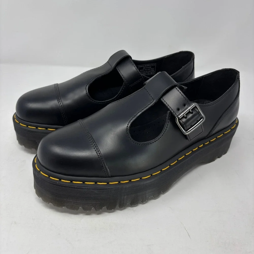 Dr. Martens Bethan Mary Jane Size 10M/11W Black Platform T-Bar Polished Smooth